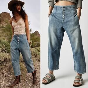 Free People | We The Free Osaka Mid Rise Barrel Jeans Pants Spring Garden 28